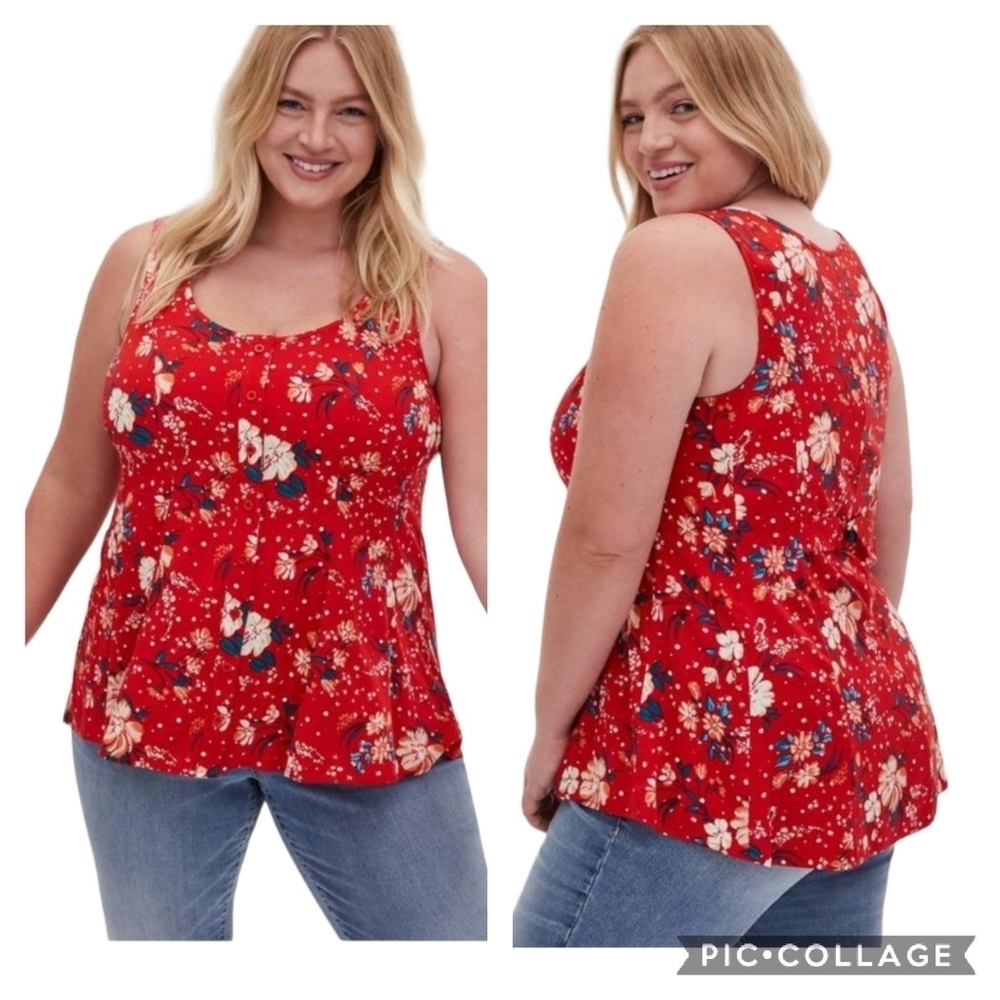Torrid Fit And Flare Stretch Challis Button-Front Tank